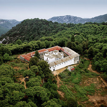 Inside a deep green environment, the historical 17th century church of Flamouri - still in service.